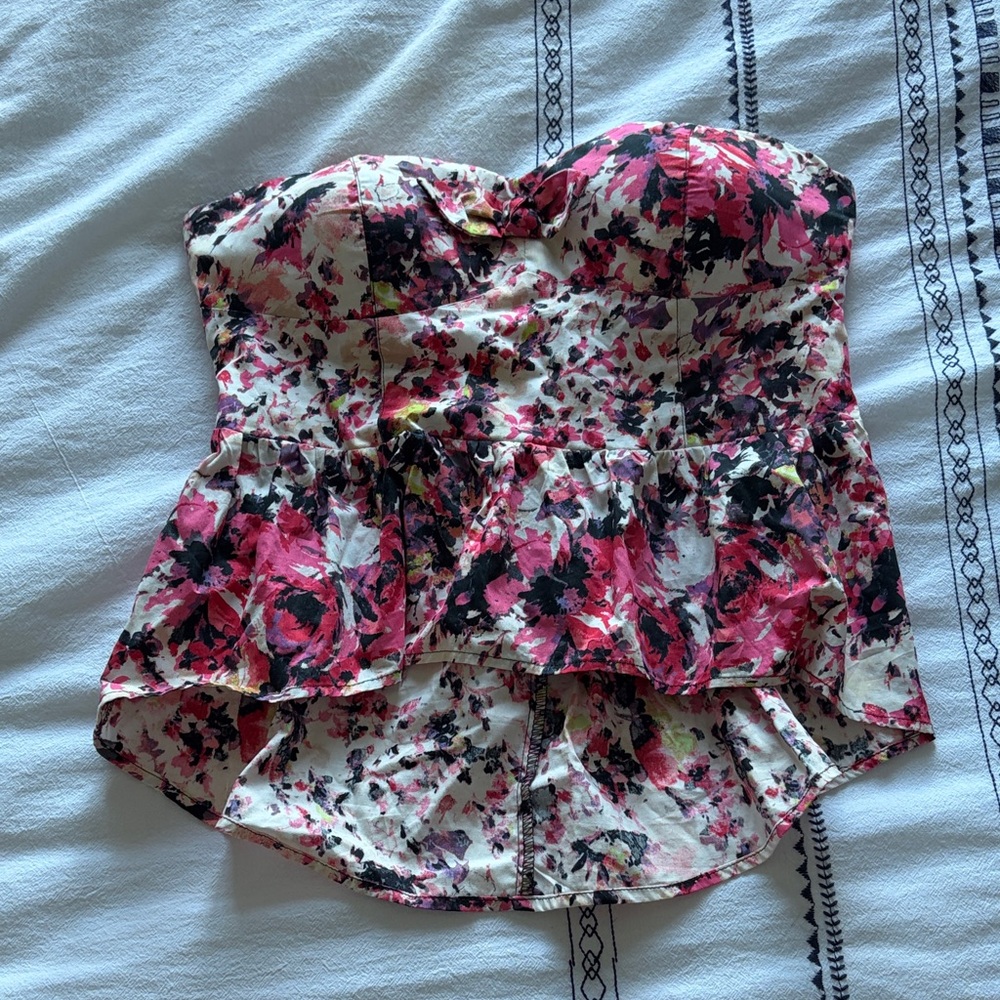 Material Girl Pink and Black Floral Strapless Top